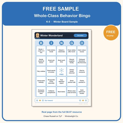 Winter Behavior Bingo Board cover
